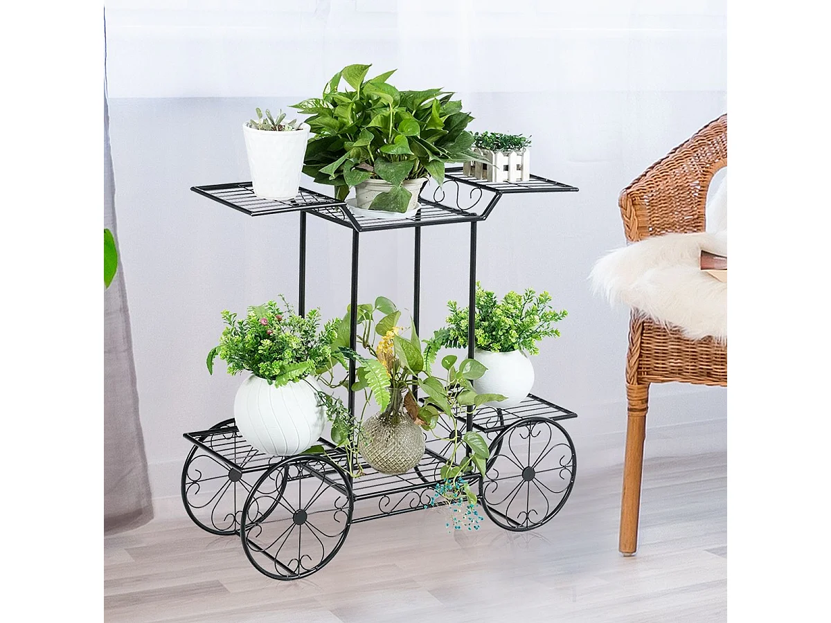 Etagère pour Plantes Support des Plante en Métal pour Jardin à 6 Niveaux 80,5 x 25 x 75CM Style Vintage（Noir)