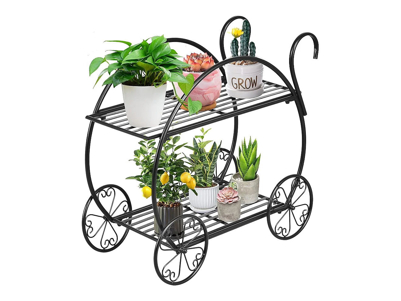 Support de Plantes à 2 Niveaux en Métal Anti-rouille de Style Parisien