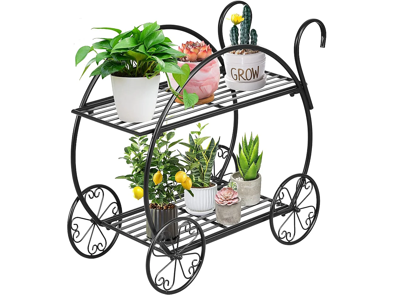 Support de Plantes à 2 Niveaux en Métal Anti-rouille de Style Parisien