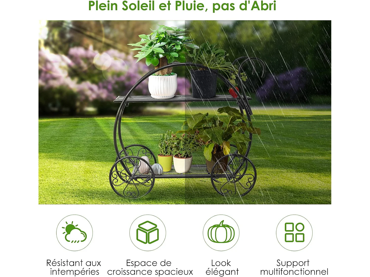 Support de Plantes à 2 Niveaux en Métal Anti-rouille de Style Parisien