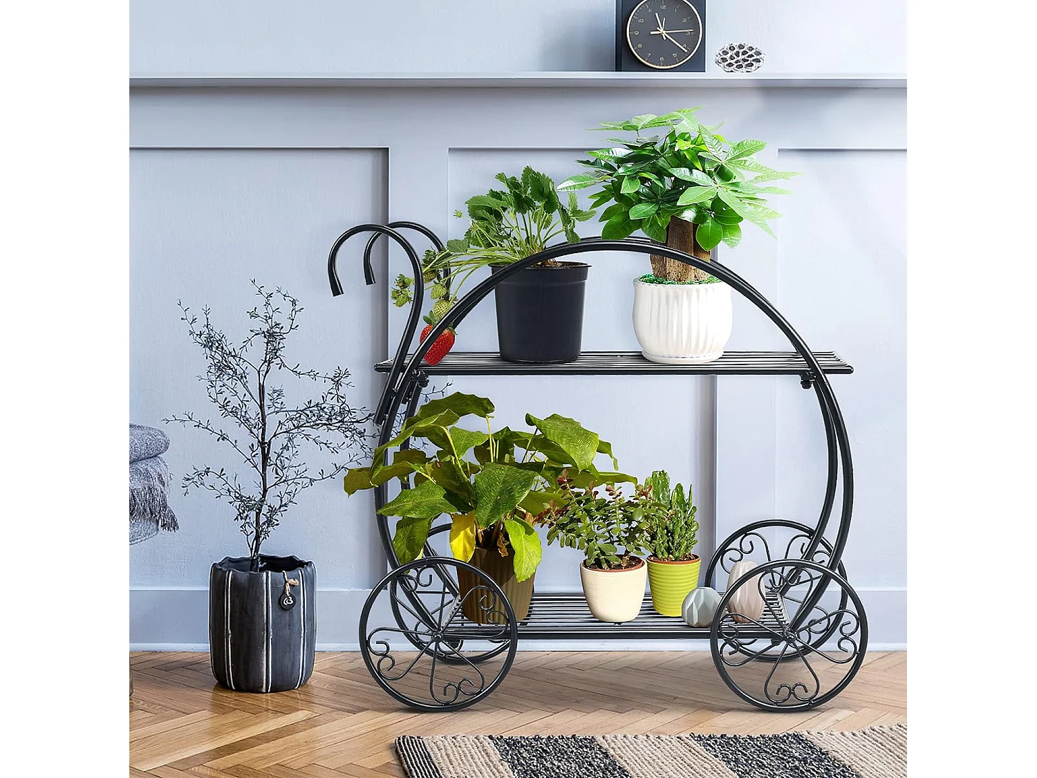 Support de Plantes à 2 Niveaux en Métal Anti-rouille de Style Parisien