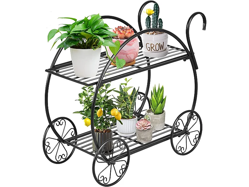 Support de Plantes à 2 Niveaux en Métal Anti-rouille de Style Parisien