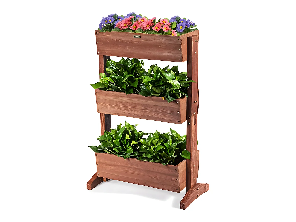 Etagères à Plantes en Bois à 3 Niveau Amovibles Hauteur et Inclinaison Ajustable Multifonctions Intérieur/Extérieur