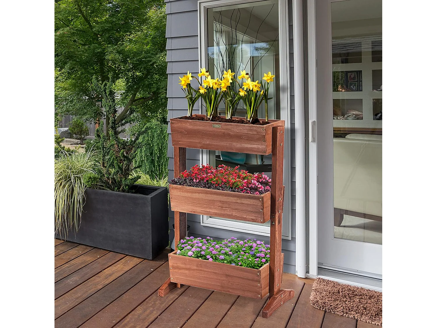 Etagères à Plantes en Bois à 3 Niveau Amovibles Hauteur et Inclinaison Ajustable Multifonctions Intérieur/Extérieur