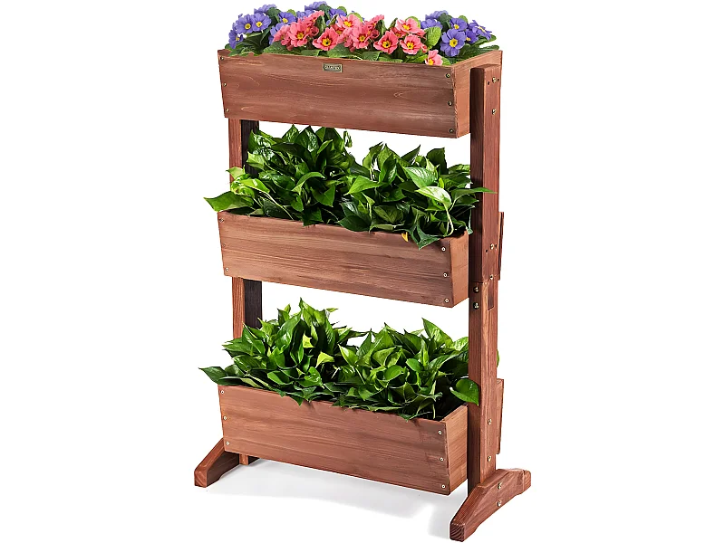 Etagères à Plantes en Bois à 3 Niveau Amovibles Hauteur et Inclinaison Ajustable Multifonctions Intérieur/Extérieur