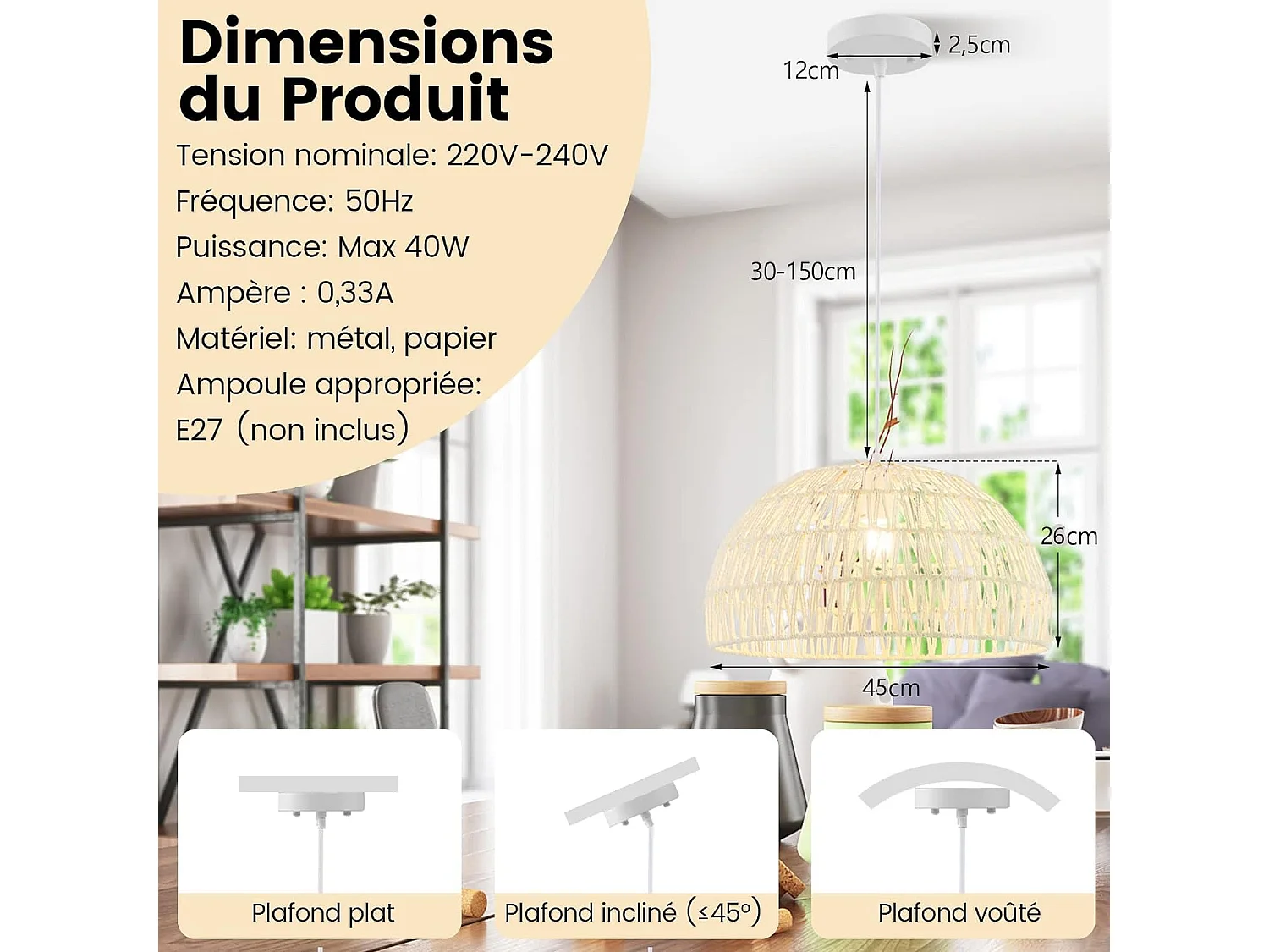 Luminaire Phuket Ø45xH26cm
