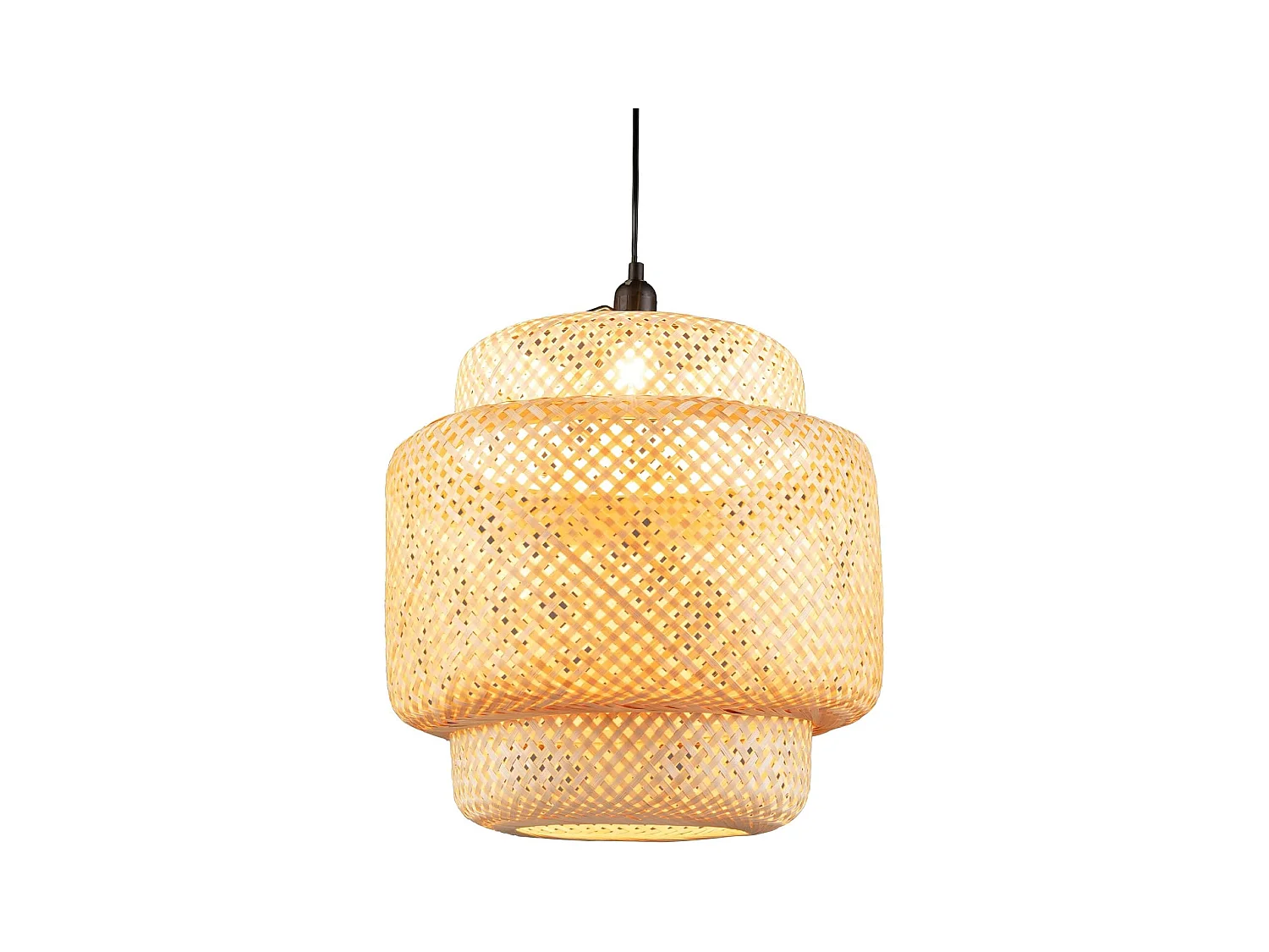 Suspension Bambou Ø 40 x H 43 cm, Abat Jour Rustique Fil 0-90cm E27 40W, Suspension Naturelle Plaque de Plafond Métal