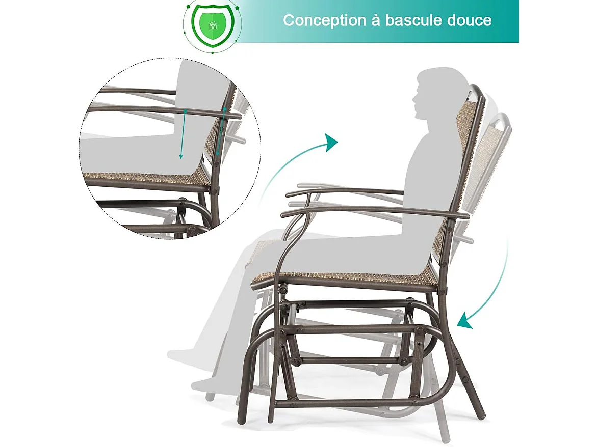 Fauteuil à Bascule Lot de 2 avec Accoudoirs, 58 x 70 x 94 cm Charge 150KG
