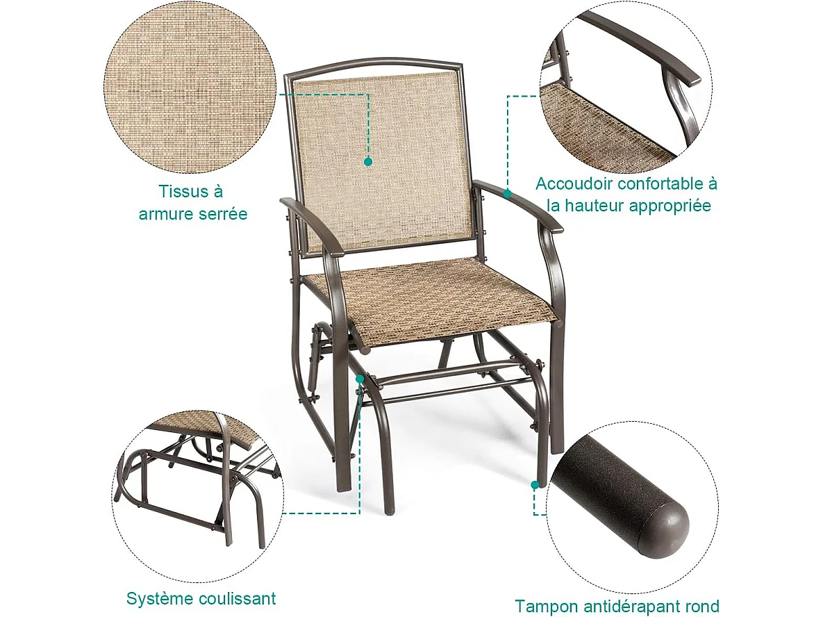 Fauteuil à Bascule Lot de 2 avec Accoudoirs, 58 x 70 x 94 cm Charge 150KG