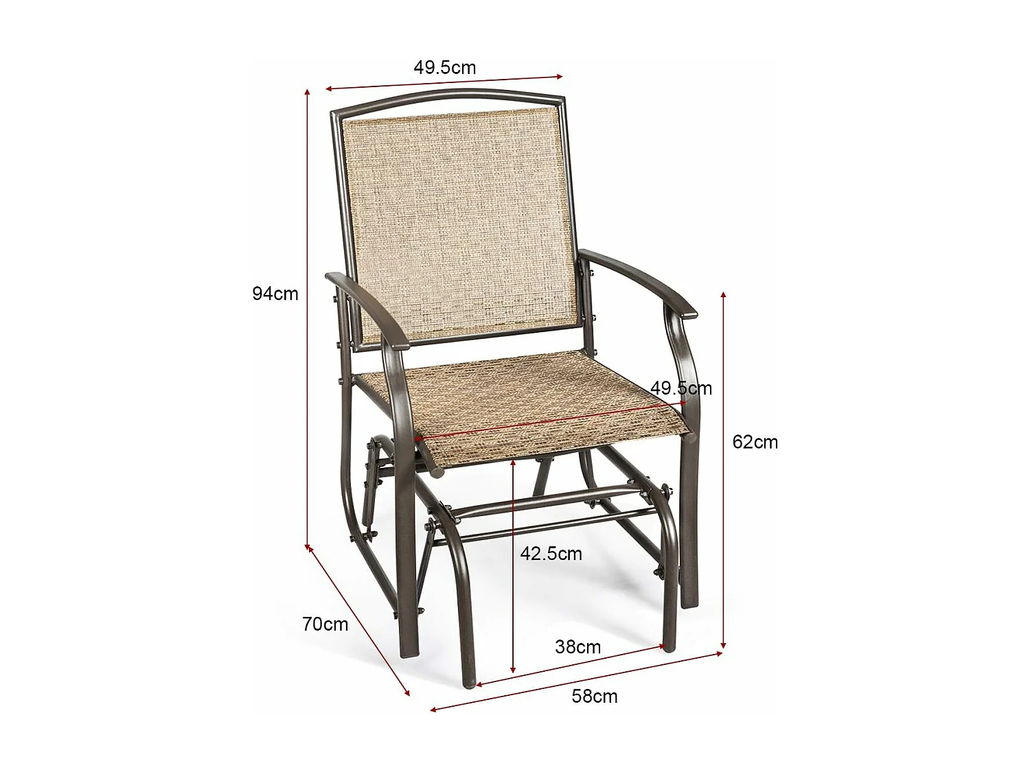 Fauteuil à Bascule Lot de 2 avec Accoudoirs, 58 x 70 x 94 cm Charge 150KG