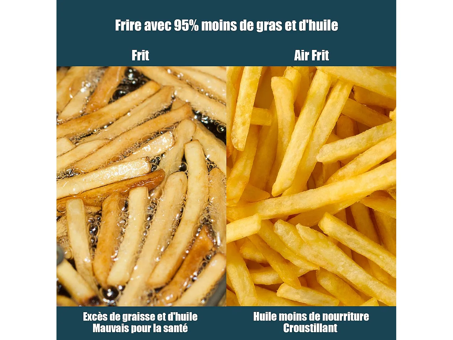 Friteuse sans huile 5 l friteuse à air chaud 1700w avec minuterie et contrôle de température