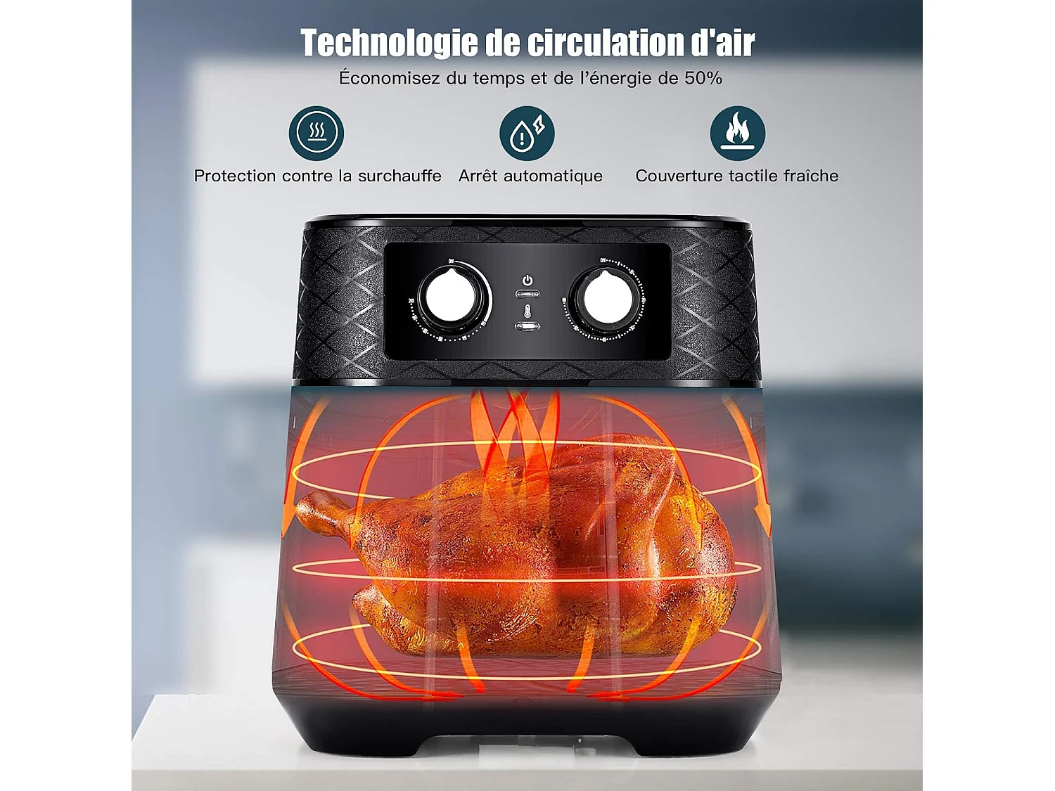 Friteuse sans huile 5 l friteuse à air chaud 1700w avec minuterie et contrôle de température