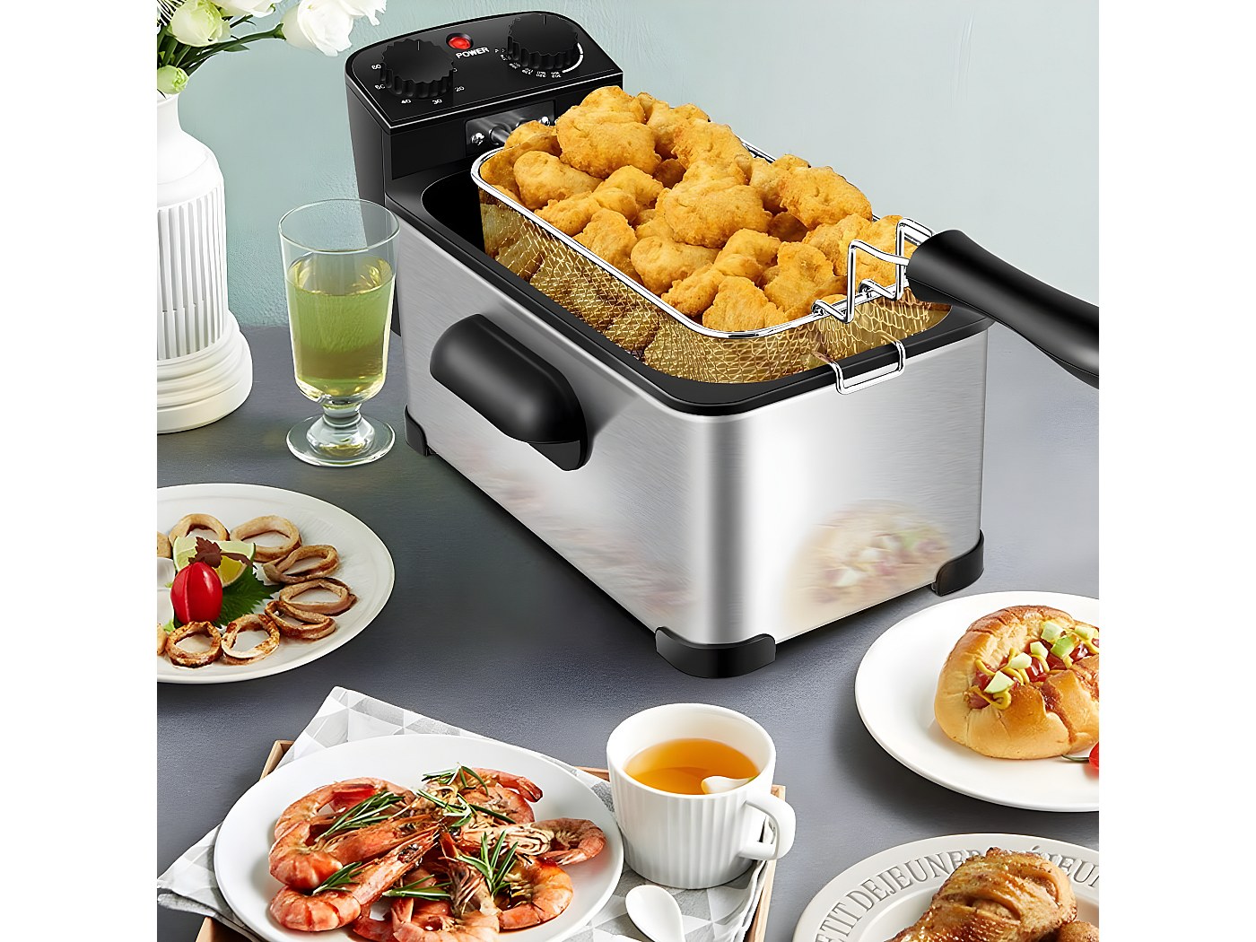 Friteuse Électrique 1,5L En Acier Inoxydable 900W - Contrôle Température 150-190°C - Fenêtre De Visualisation
