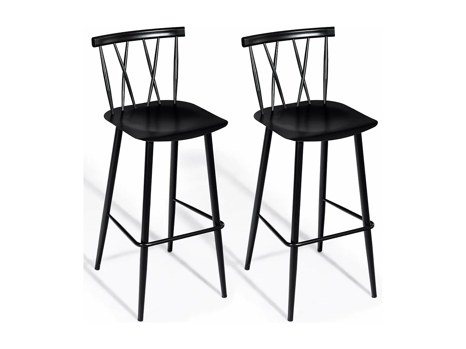 Lot de 2 Chaises de Bar de Style Moderne en Métal 47,5 x 41 x 105 CM pour Bistro Cuisine Café, Charge Max. 150 KG（Noir)