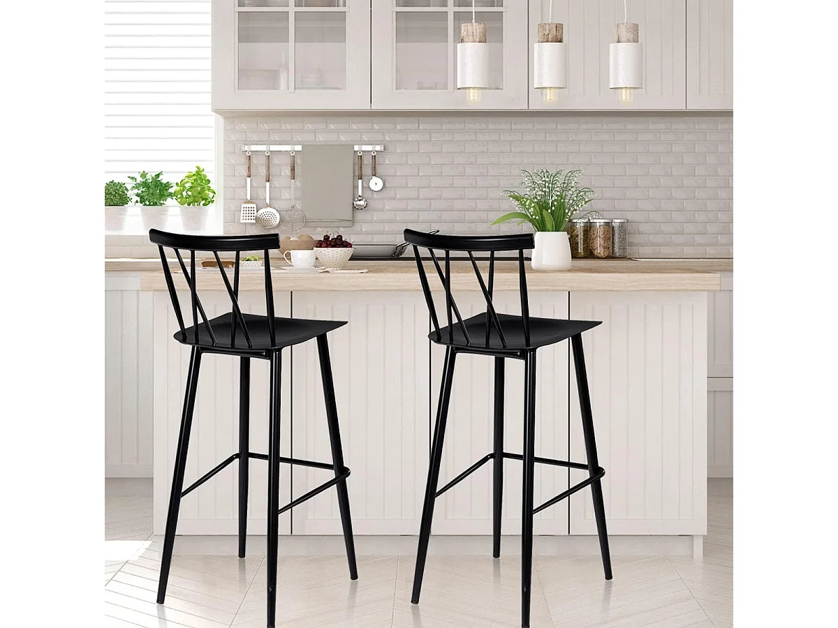 Lot de 2 Chaises de Bar de Style Moderne en Métal 47,5 x 41 x 105 CM pour Bistro Cuisine Café, Charge Max. 150 KG（Noir)