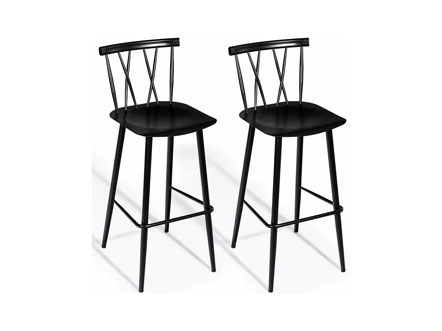Lot de 2 Chaises de Bar de Style Moderne en Métal 47,5 x 41 x 105 CM pour Bistro Cuisine Café, Charge Max. 150 KG（Noir)