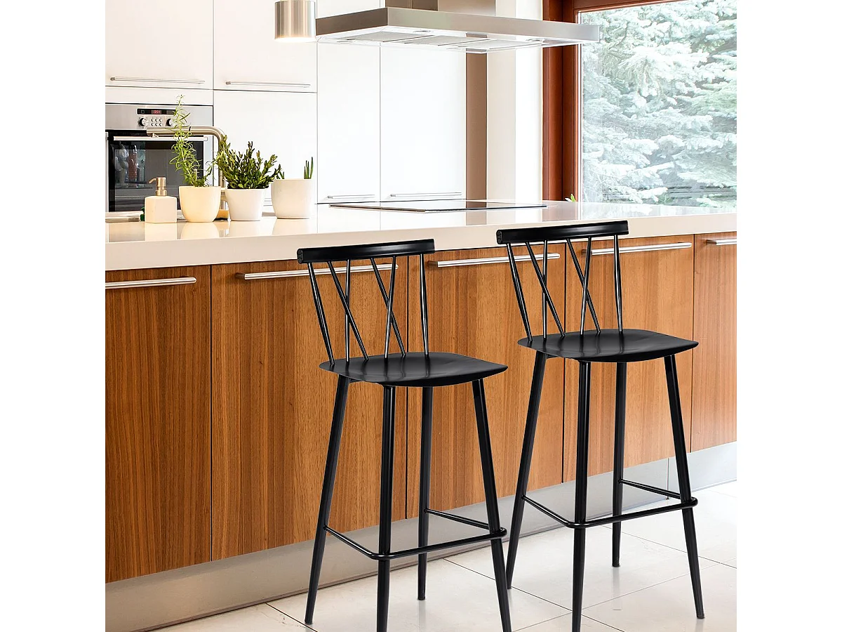 Lot de 2 Chaises de Bar de Style Moderne en Métal 47,5 x 41 x 105 CM pour Bistro Cuisine Café, Charge Max. 150 KG（Noir)
