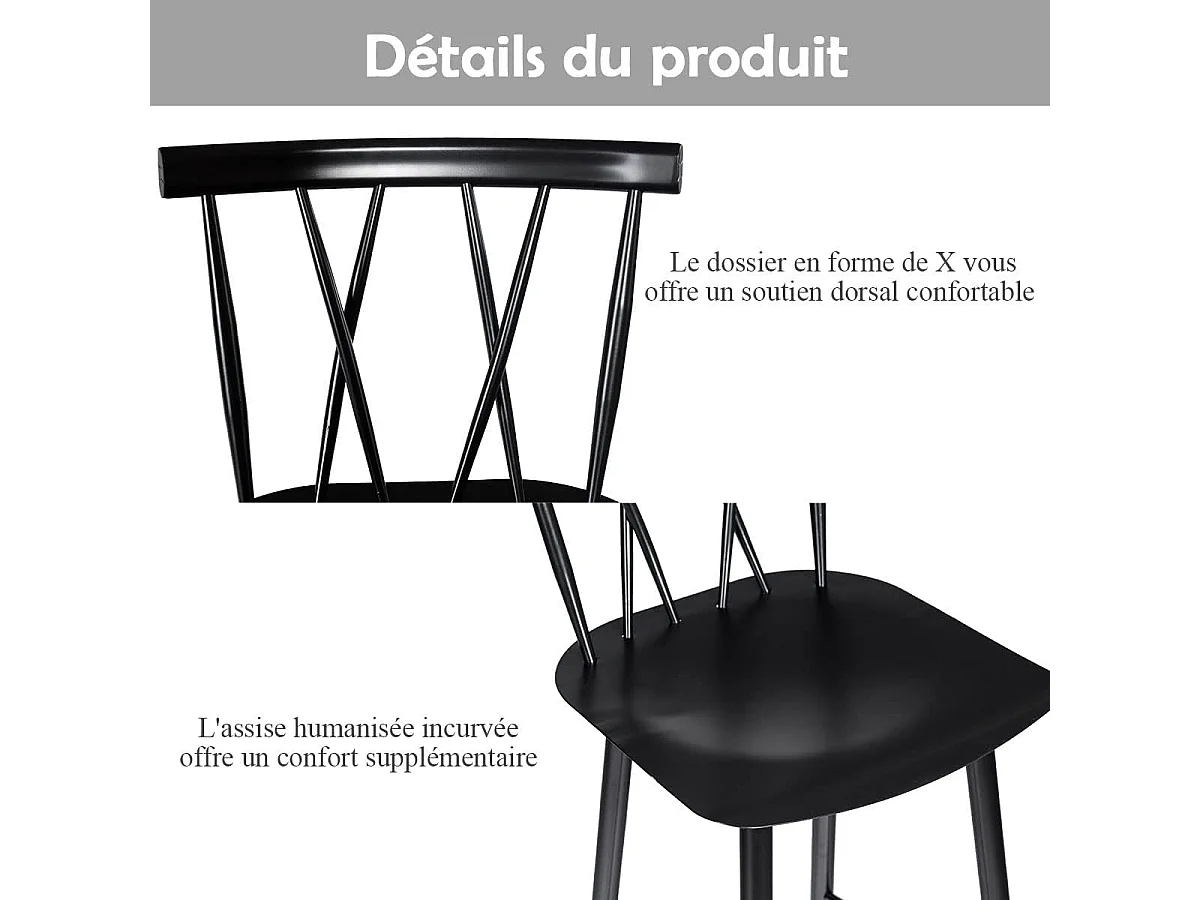 Lot de 2 Chaises de Bar de Style Moderne en Métal 47,5 x 41 x 105 CM pour Bistro Cuisine Café, Charge Max. 150 KG（Noir)