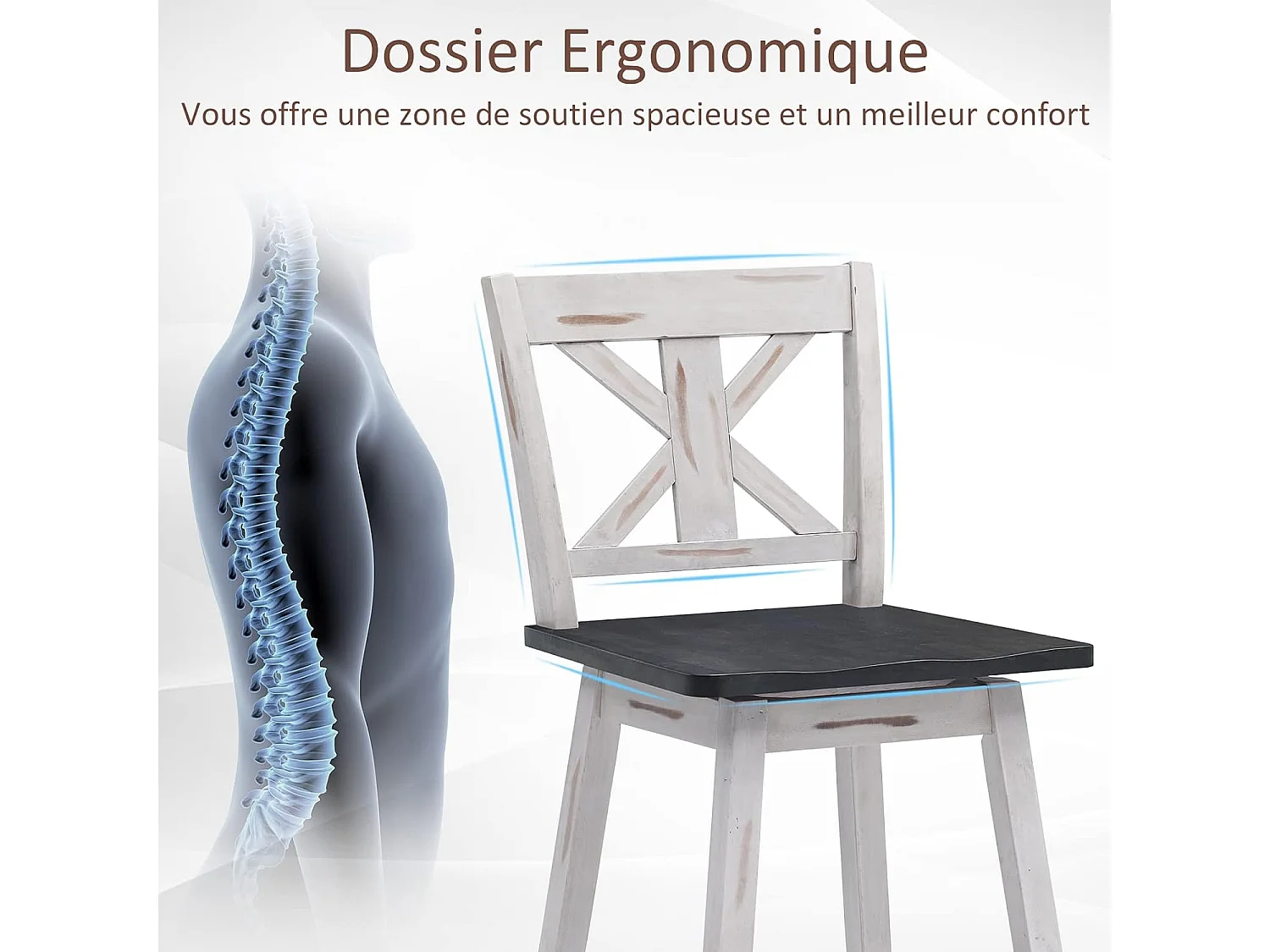 Lot de 2 tabourets de bar siège pivotant 360° avec repose-pieds antidérapants