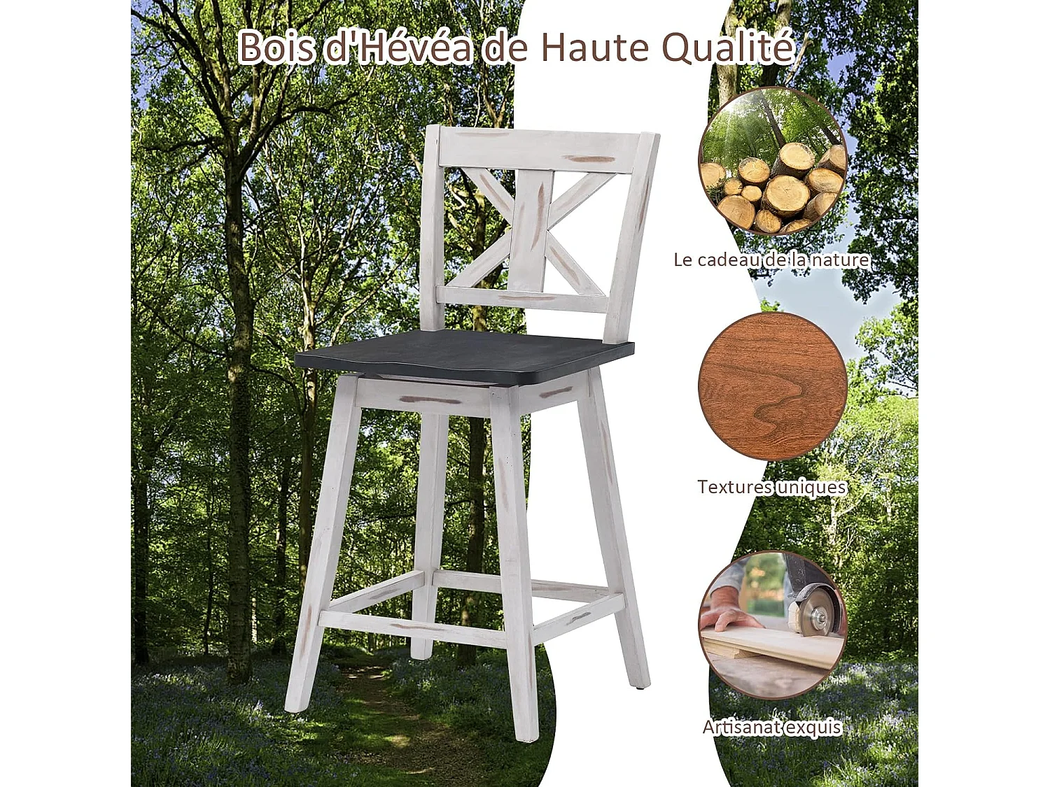 Lot de 2 tabourets de bar siège pivotant 360° avec repose-pieds antidérapants