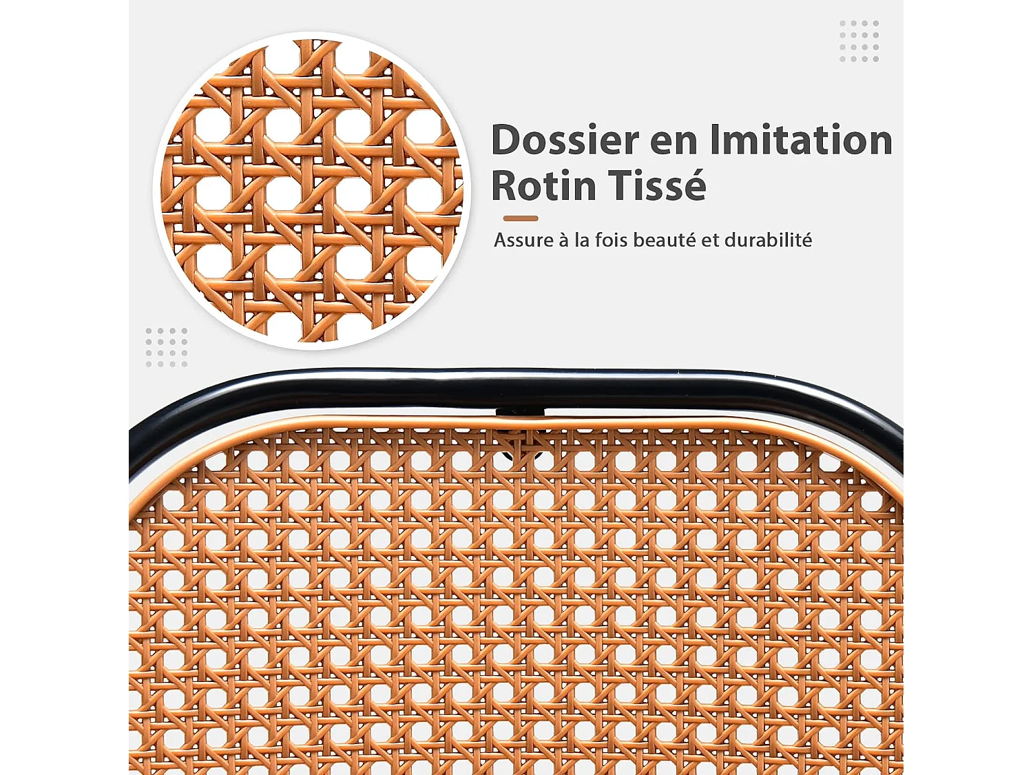 Tabourets de Bar Lot de 2, Chaise Haute Bar en Cuir PU 75 CM de Haut, Tabouret Cuisine avec Dossier Rotin PE, Repose-pieds, Cadre en Métal, 48 x 52 x 107 CM