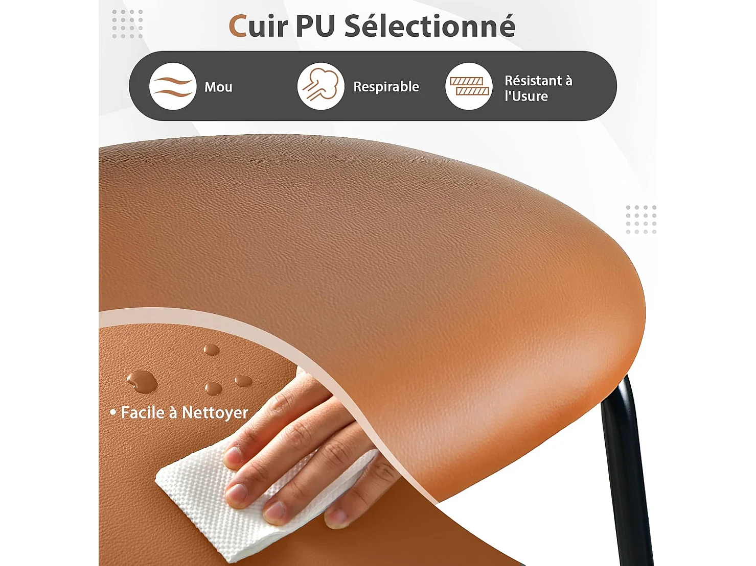 Tabourets de Bar Lot de 2, Chaise Haute Bar en Cuir PU 75 CM de Haut, Tabouret Cuisine avec Dossier Rotin PE, Repose-pieds, Cadre en Métal, 48 x 52 x 107 CM