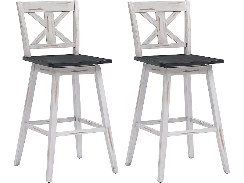 Lot de 2 tabourets de bar, chaise de bar pivotant à 360° en bois d'hévéa avec dossier et repose-pieds