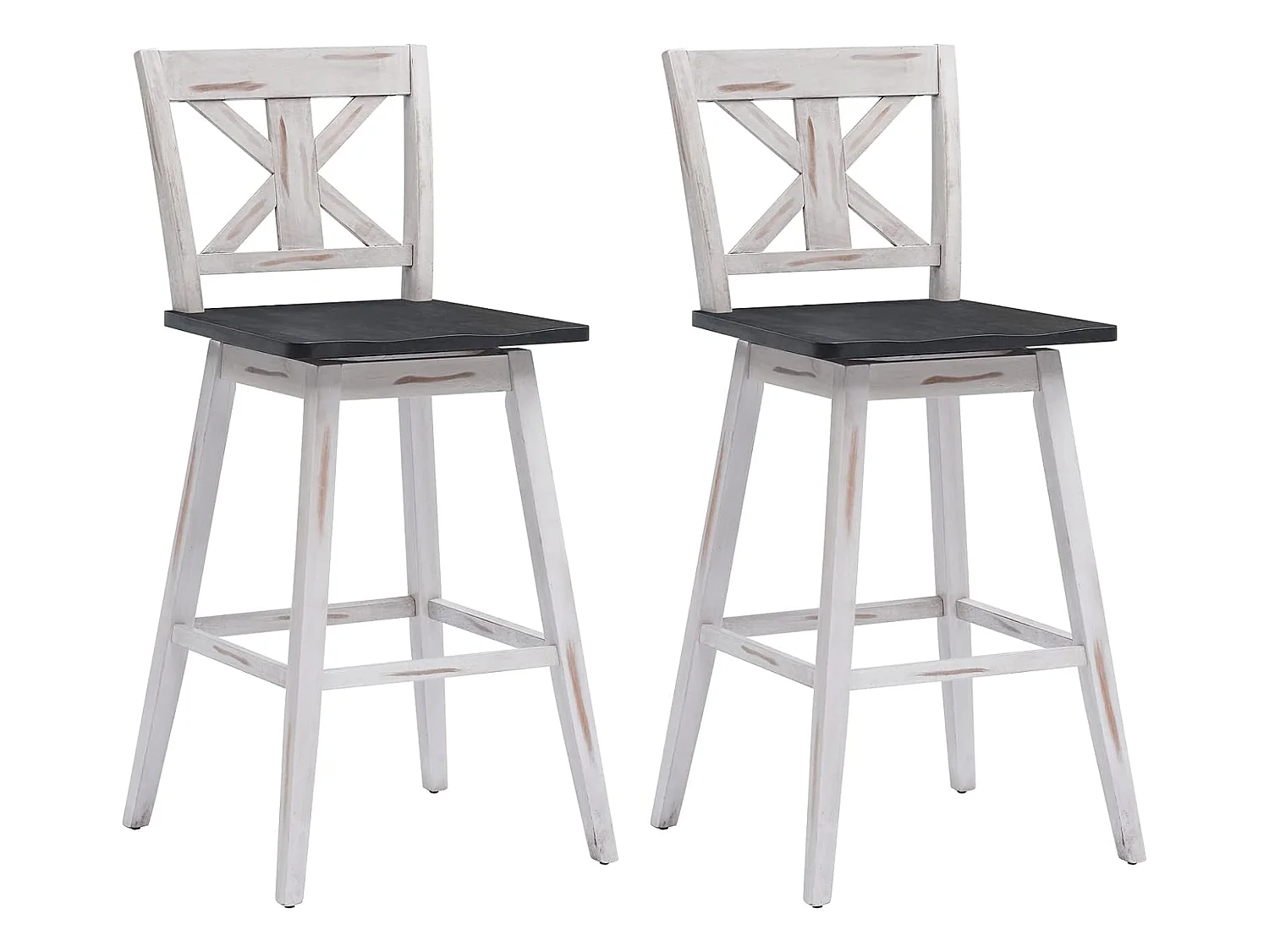 Lot de 2 tabourets de bar, chaise de bar pivotant à 360° en bois d'hévéa avec dossier et repose-pieds