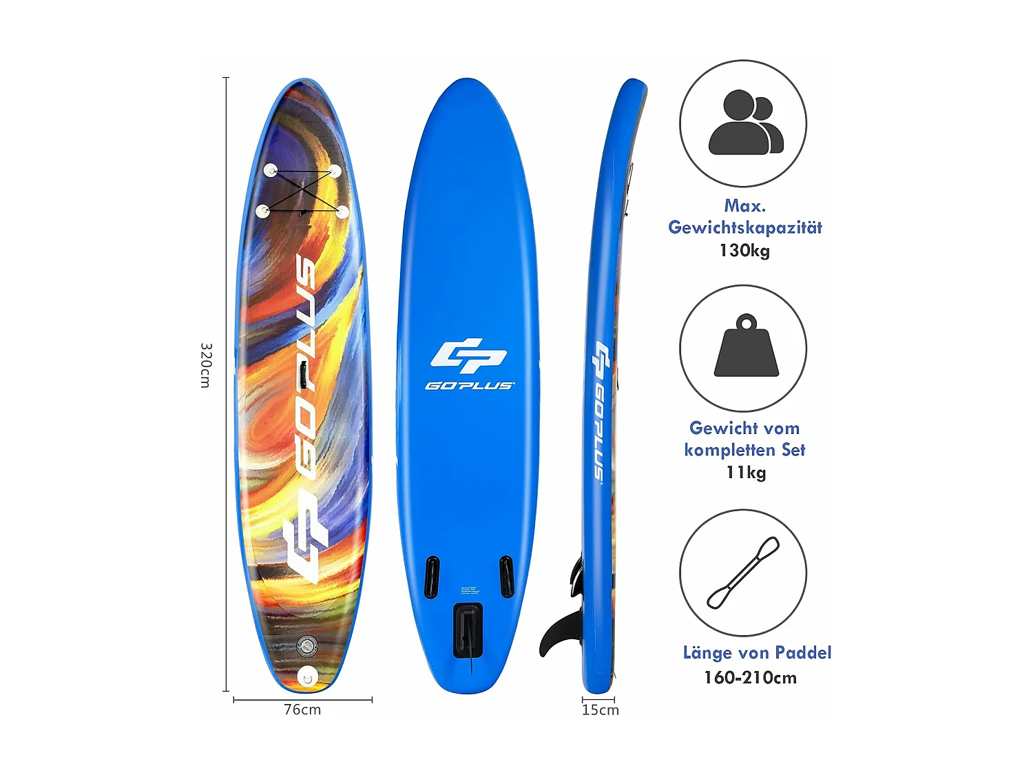 Planche de Stand up Paddle Gonflable avec Laisse de sécurité, kit de réparation et sac de transport, avec accessoires complets, 335CM