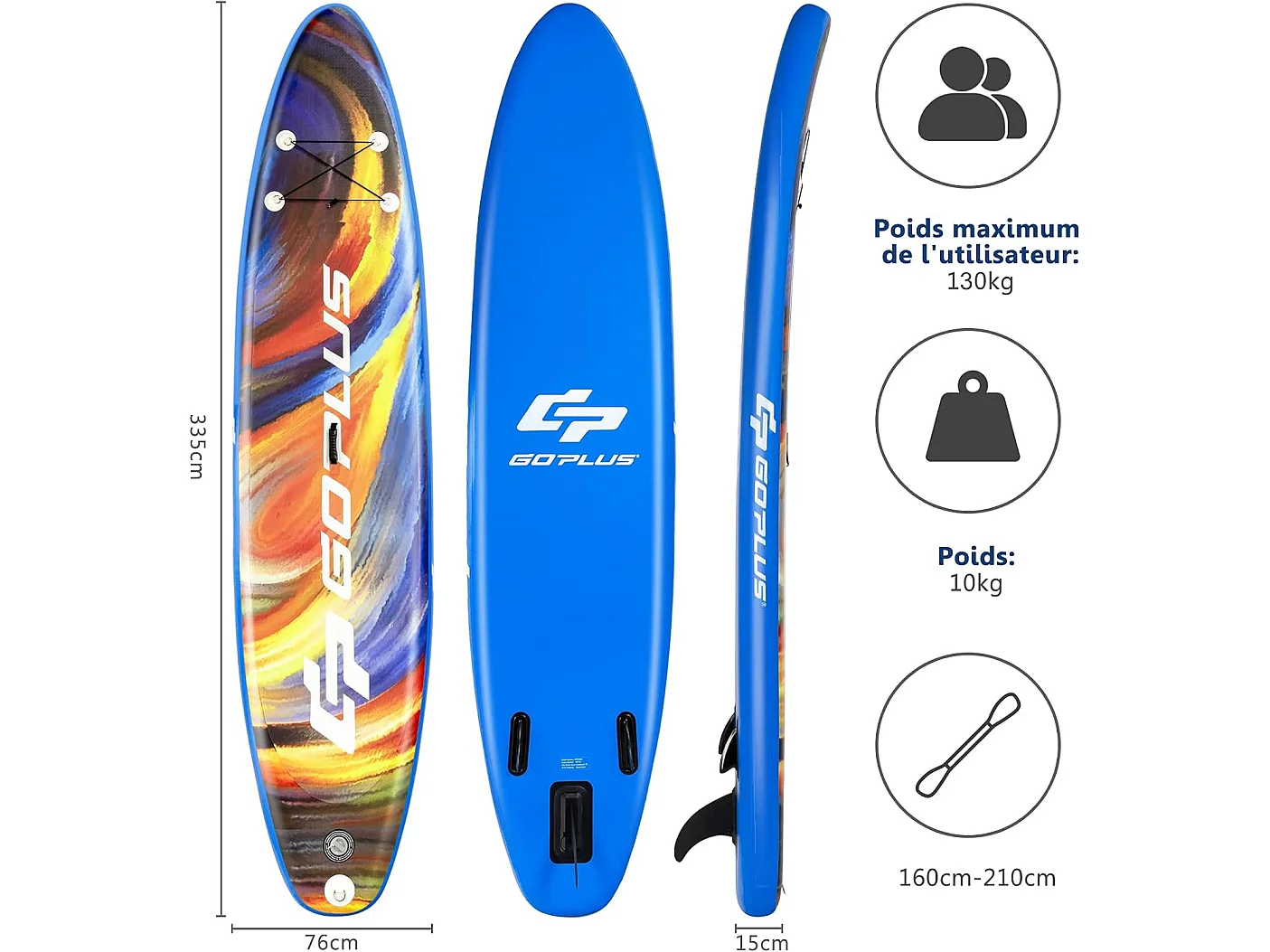 Stand up paddle board gonflable, 325 x 76 x 15 cm