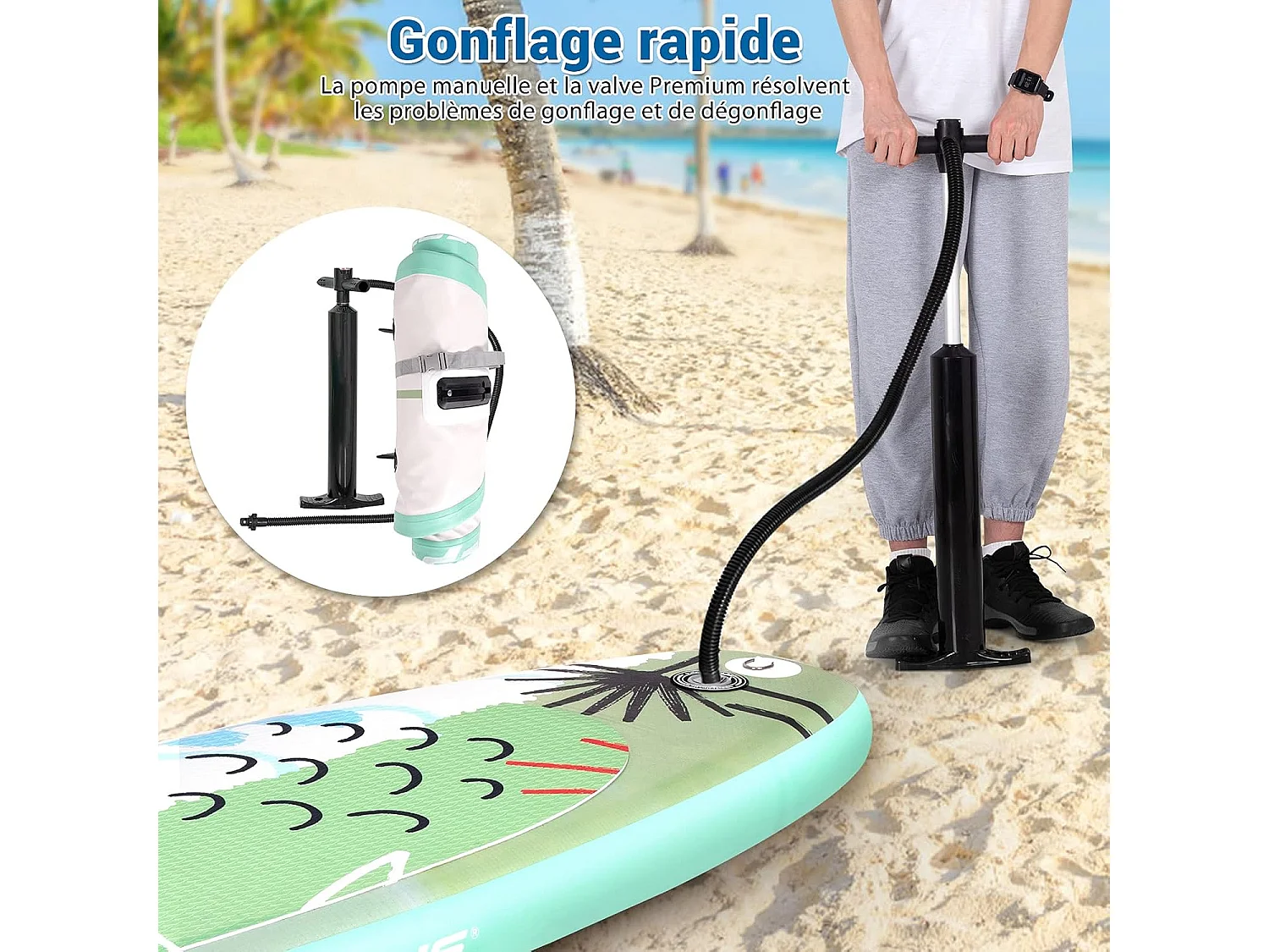 Stand Up Paddle Board Gonflable, avec Accessoires Complets et Sac de Transport, Revêtement Antidérapant pour Pagayer, Surfer, Pêcher, Yoga Aquatique, 335x76x15cm
