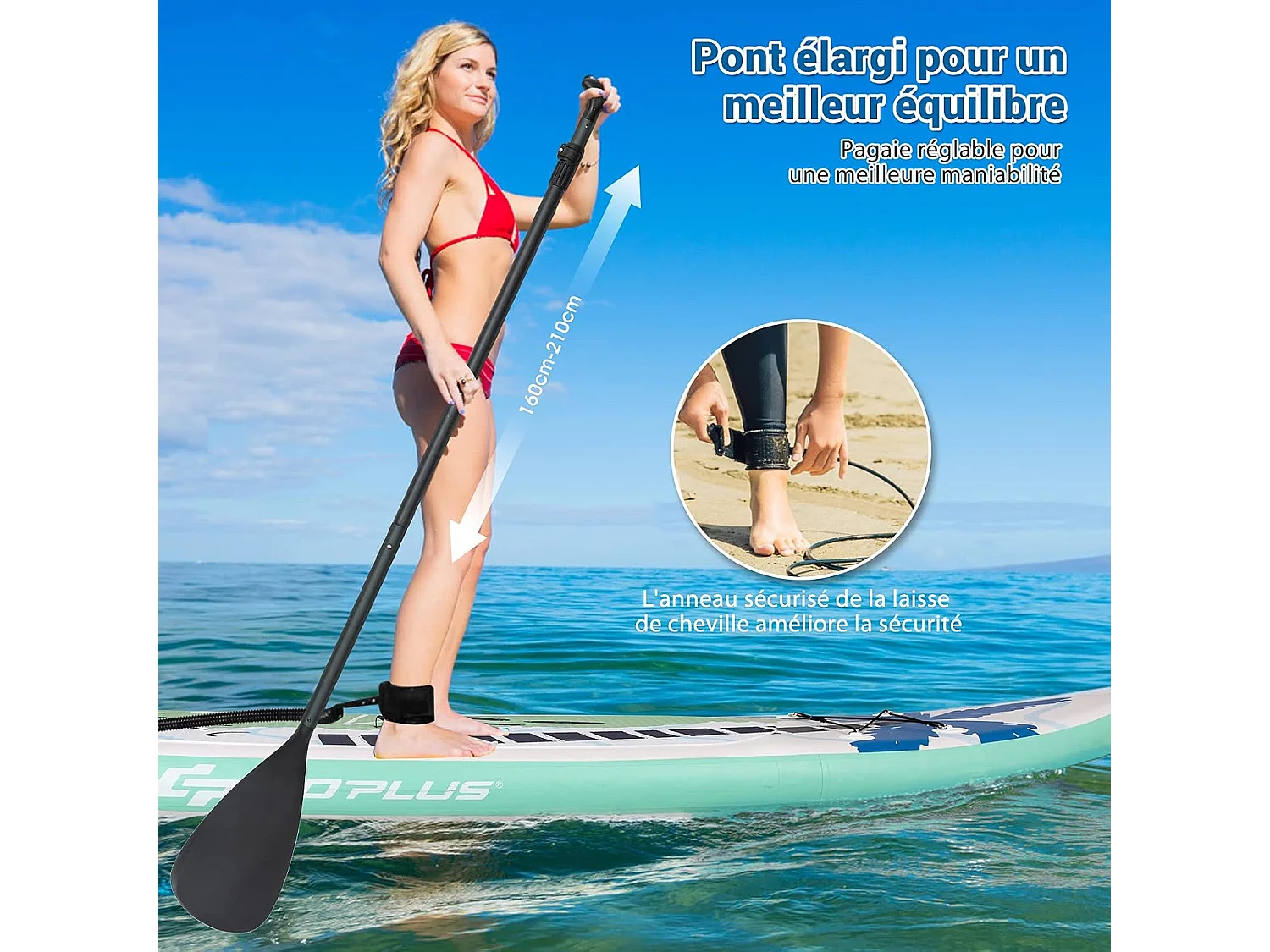 Stand Up Paddle Board Gonflable, avec Accessoires Complets et Sac de Transport, Revêtement Antidérapant pour Pagayer, Surfer, Pêcher, Yoga Aquatique, 335x76x15cm