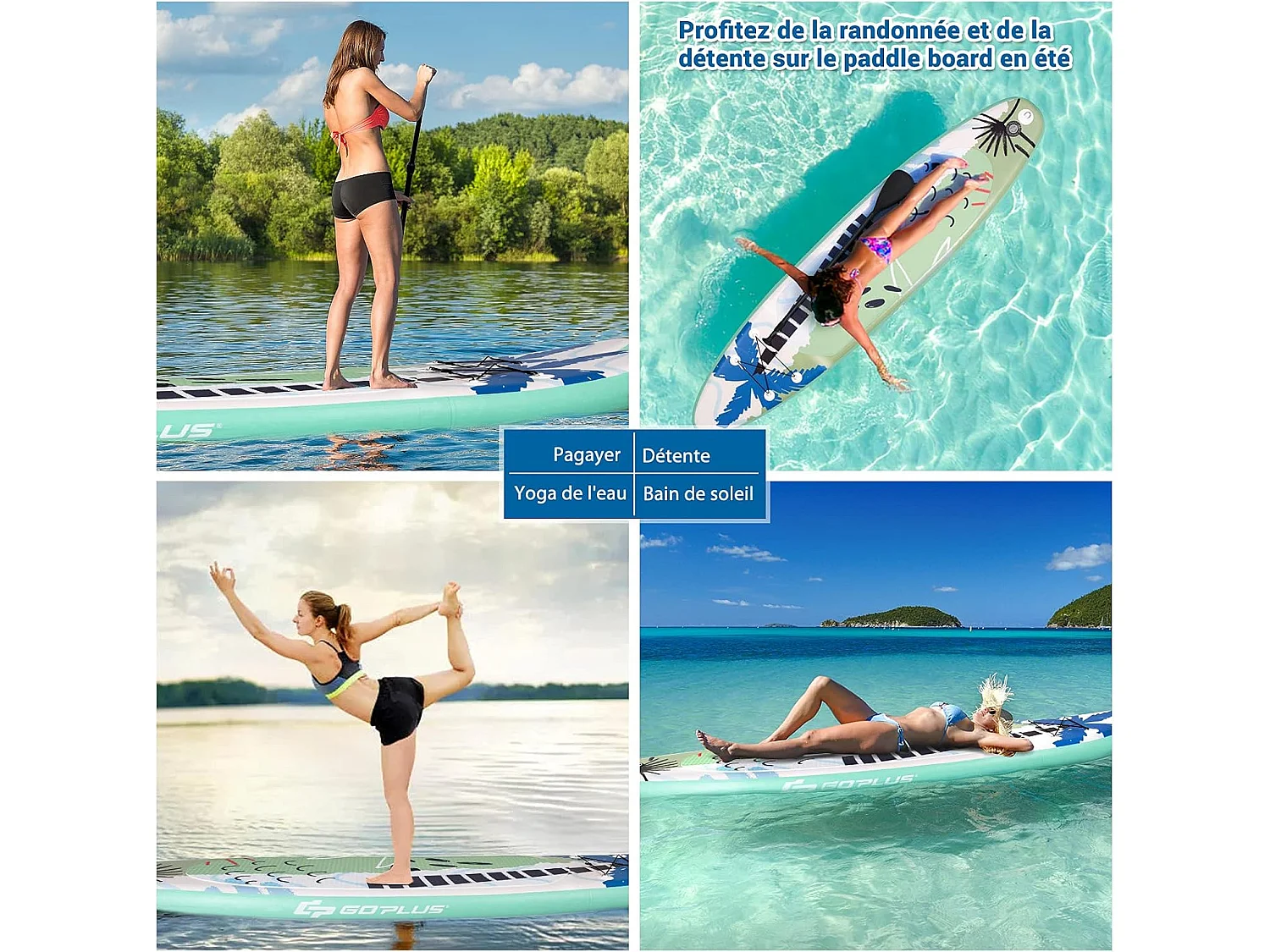 Stand Up Paddle Board Gonflable, avec Accessoires Complets et Sac de Transport, Revêtement Antidérapant pour Pagayer, Surfer, Pêcher, Yoga Aquatique, 335x76x15cm