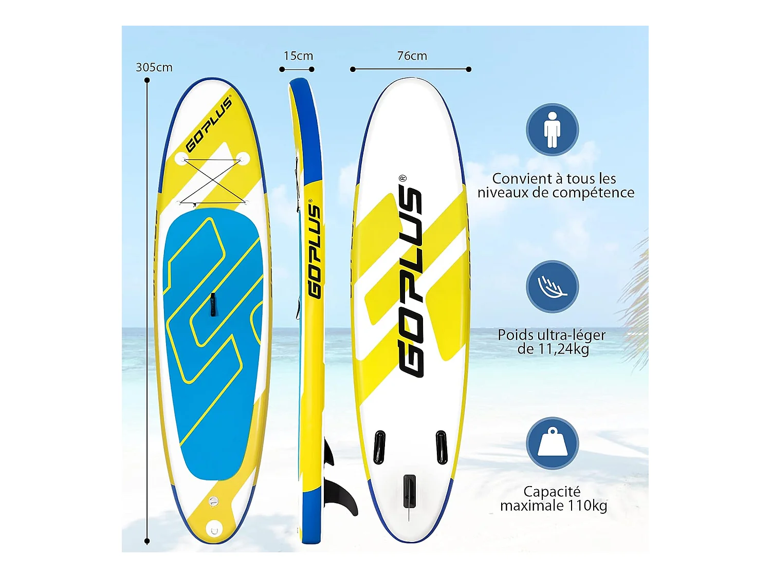 Planche de paddle board gonflable 335x76x15cm