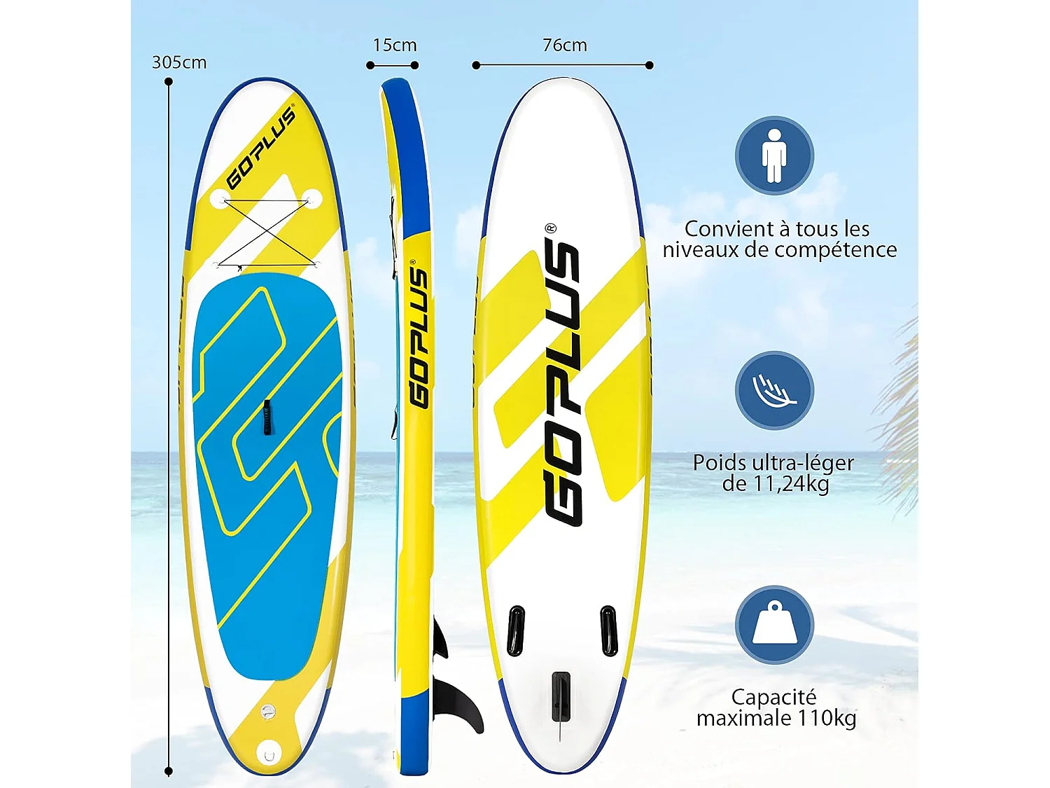 Planche de paddle board gonflable 335x76x15cm