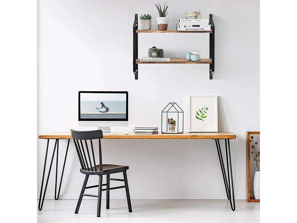 Etagere murale flottante en bois et métal pour cuisine etagère rnagment de style industrielle