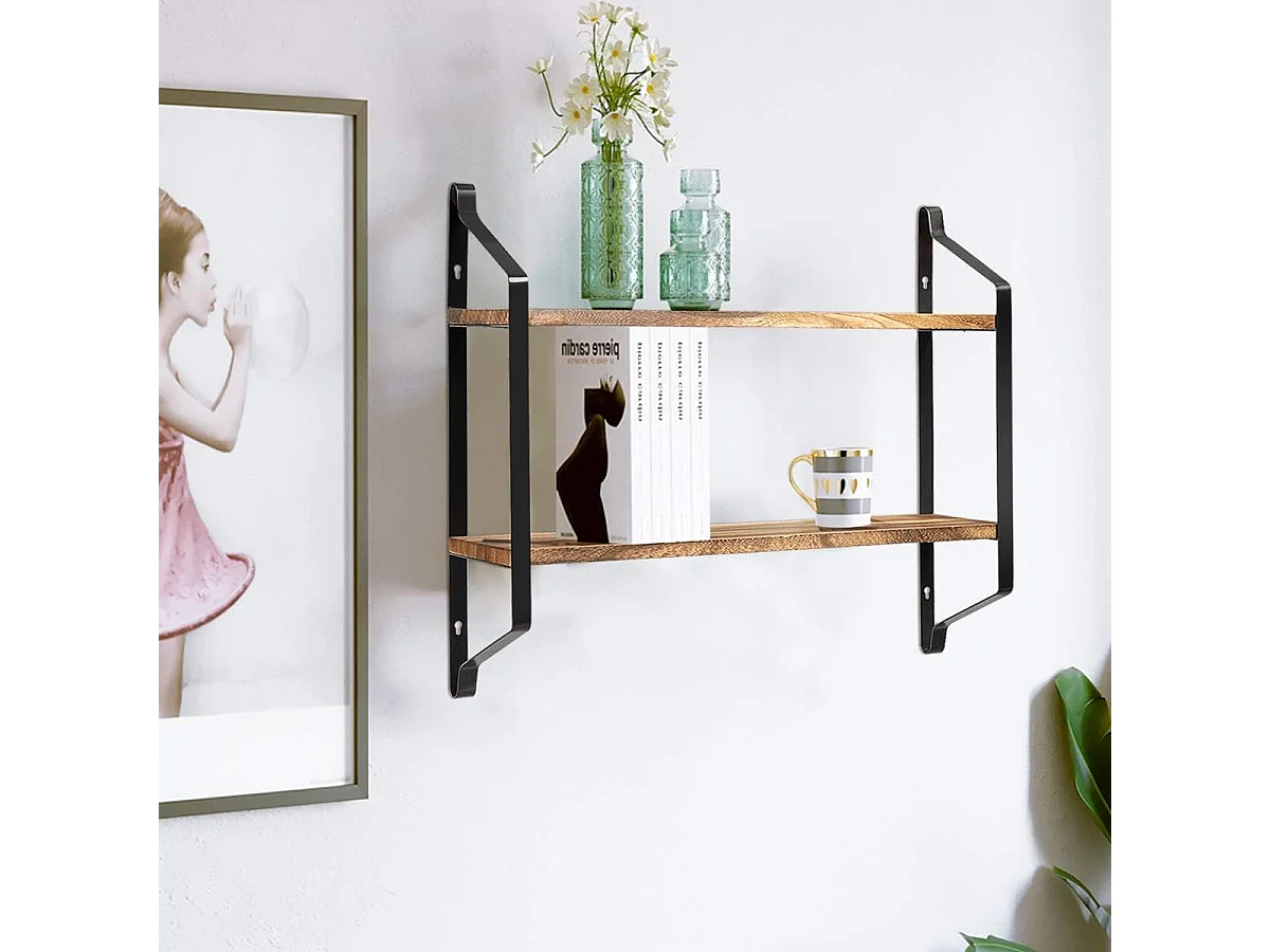 Etagere murale flottante en bois et métal pour cuisine etagère rnagment de style industrielle