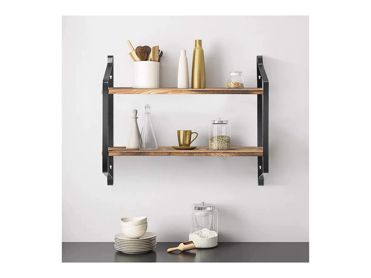 Etagere murale flottante en bois et métal pour cuisine etagère rnagment de style industrielle