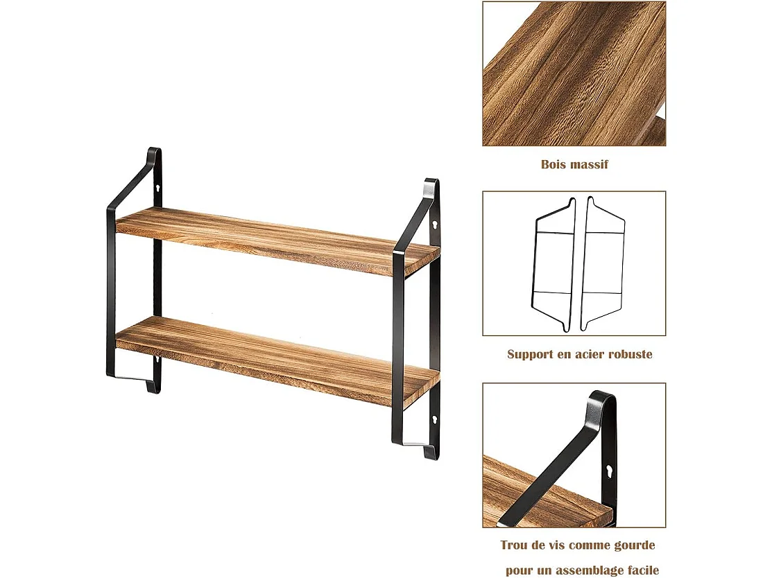 Etagere murale flottante en bois et métal pour cuisine etagère rnagment de style industrielle