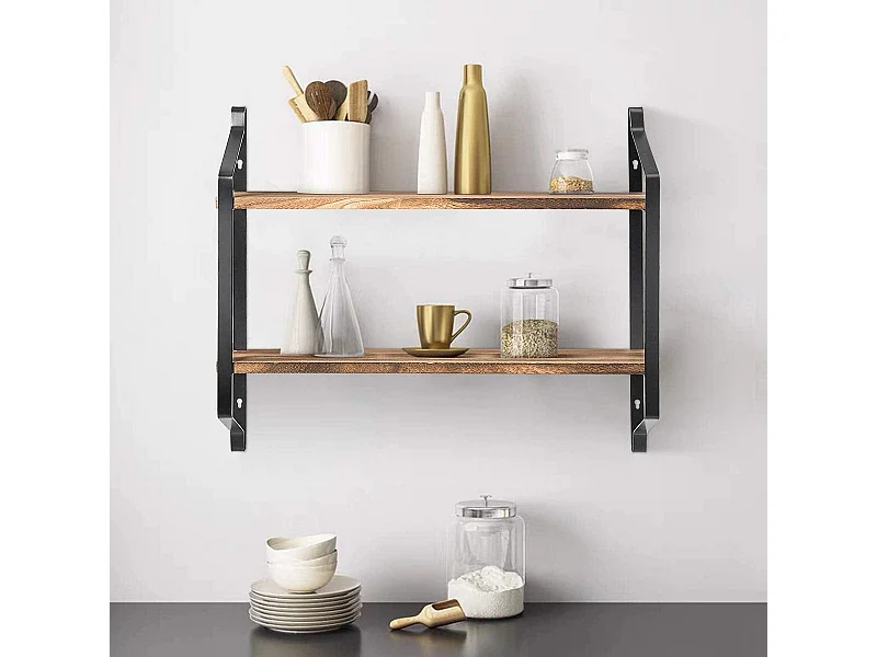 Etagere murale flottante en bois et métal pour cuisine etagère rnagment de style industrielle