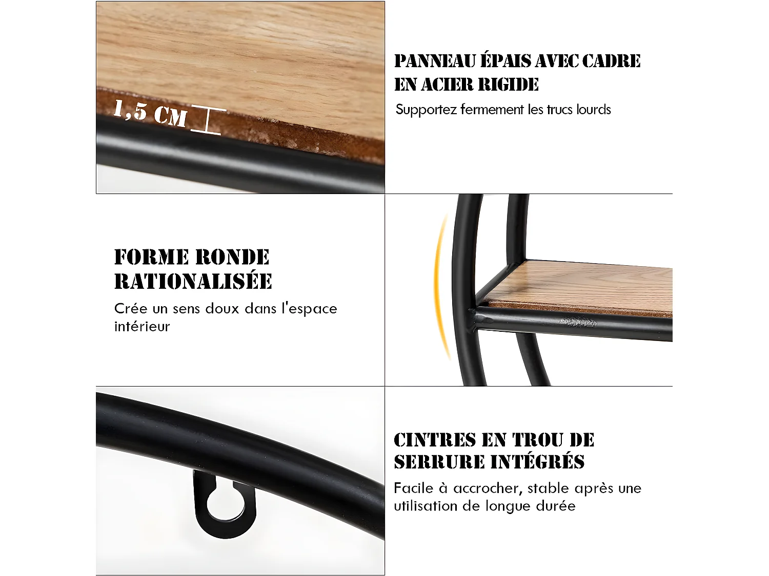 Etagères murales ronde de style industrielle avec 4 etagères dimensions : ø 55 x 11 cm