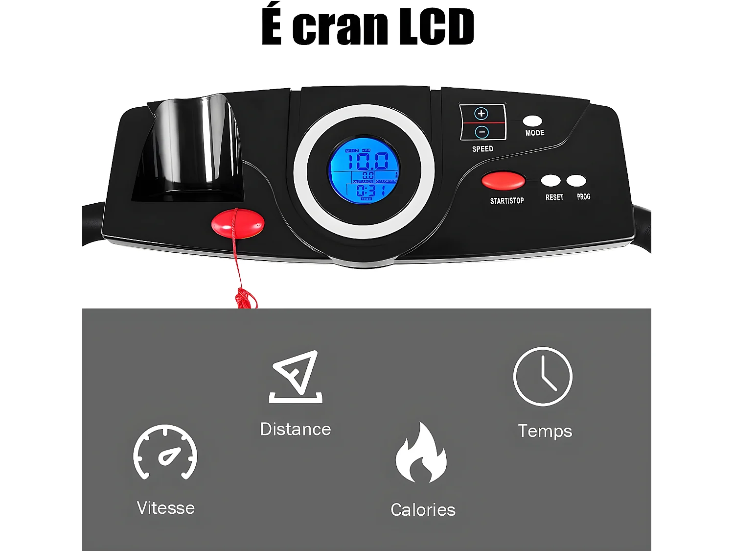 Tapis de course electrique pliable 1 à 10 km/h 12 programmes avec clé de sécurité