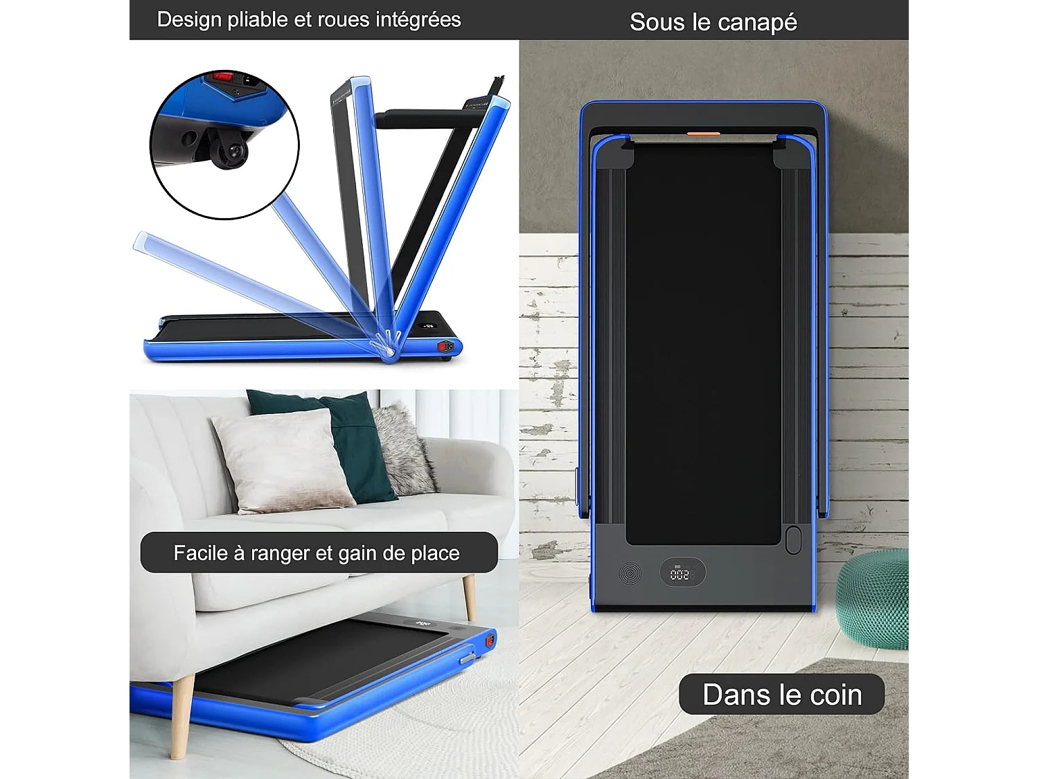 Tapis de course electrique pliable 2 en 1 vitesse 1-12 km/h, tapis roulant surface 40x100cm