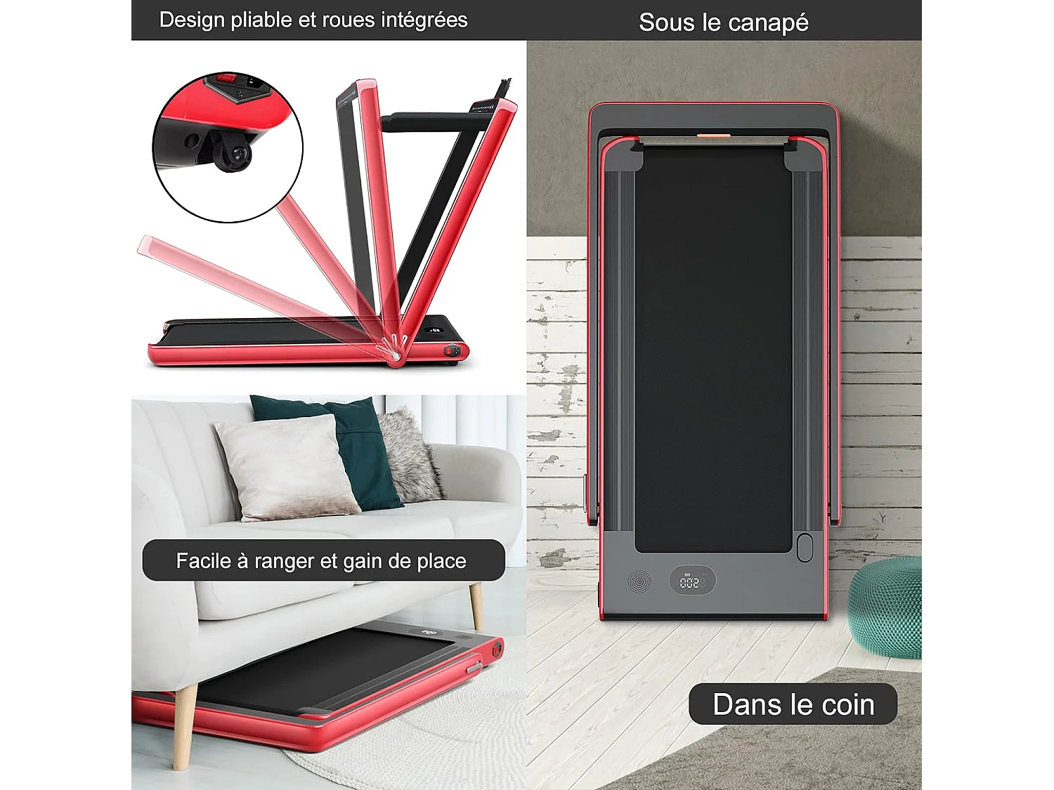 Tapis de course electrique pliable 2 en 1 vitesse 1-12 km/h, tapis roulant surface 40x100cm