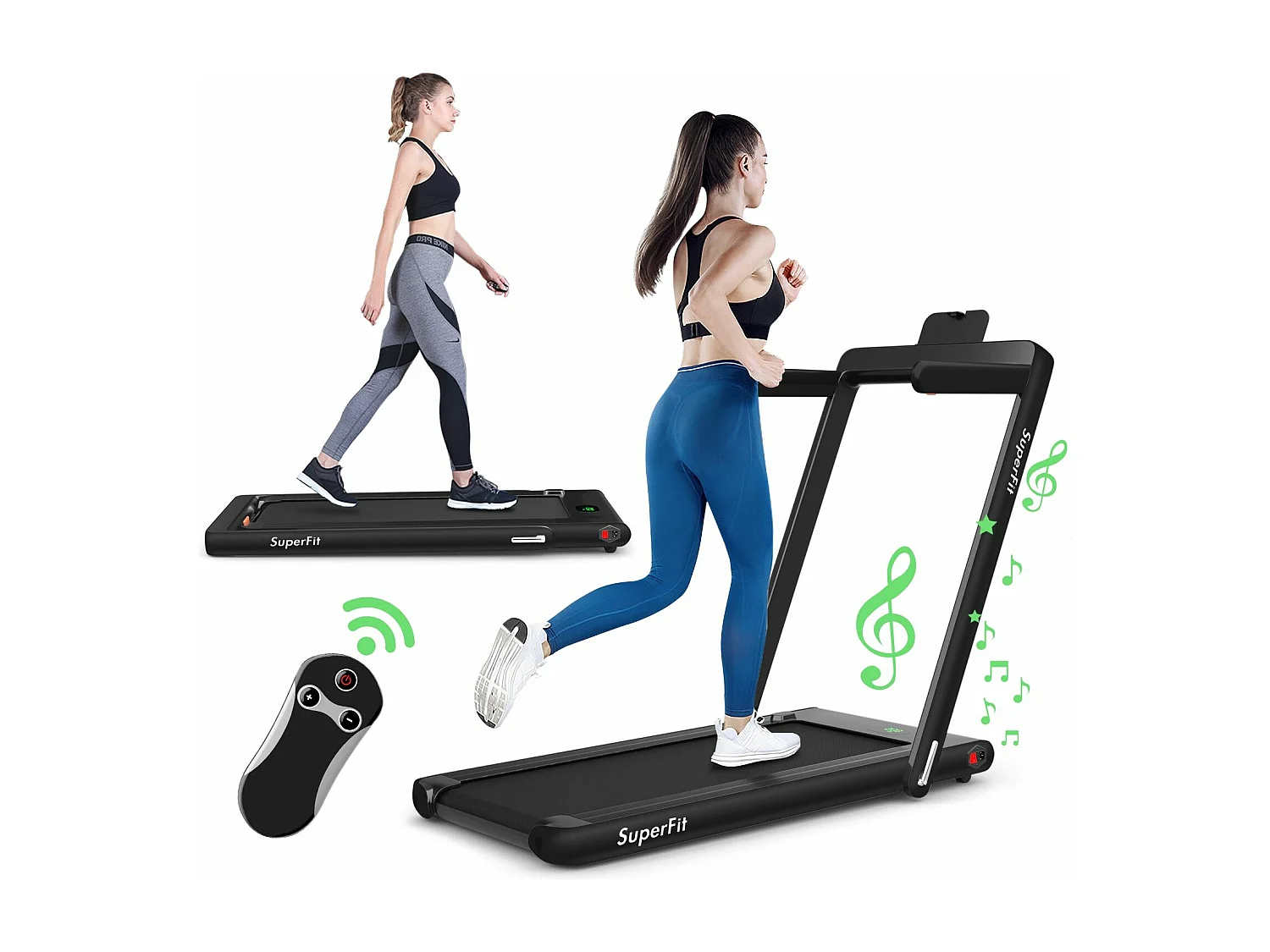 Tapis de Course Electrique Pliable 2 en 1 Contrôlé par APP 12 Km/H avec Ecran LED Haut-parleur Bluetooth Moteur 0,75HP