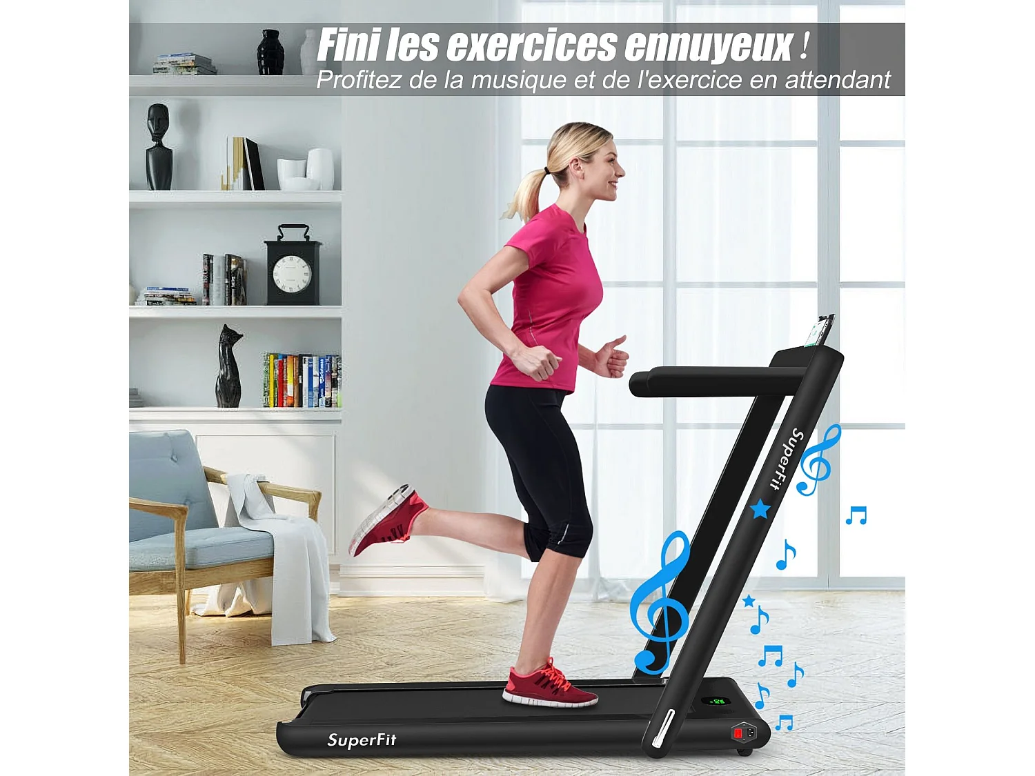 Tapis de Course Electrique Pliable 2 en 1 Contrôlé par APP 12 Km/H avec Ecran LED Haut-parleur Bluetooth Moteur 0,75HP