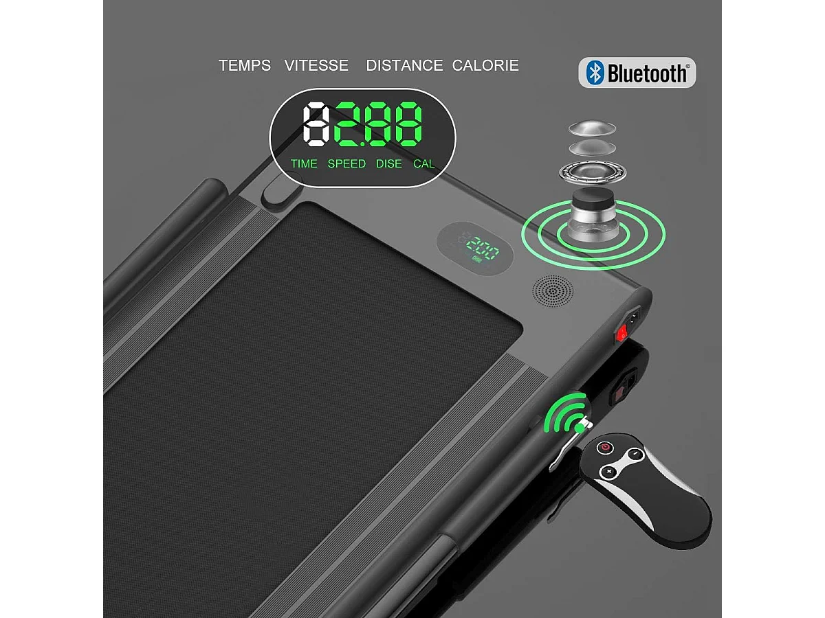 Tapis de Course Electrique Pliable 2 en 1 Contrôlé par APP 12 Km/H avec Ecran LED Haut-parleur Bluetooth Moteur 0,75HP