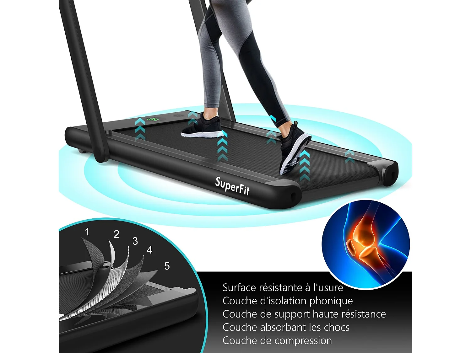 Tapis de Course Electrique Pliable 2 en 1 Contrôlé par APP 12 Km/H avec Ecran LED Haut-parleur Bluetooth Moteur 0,75HP