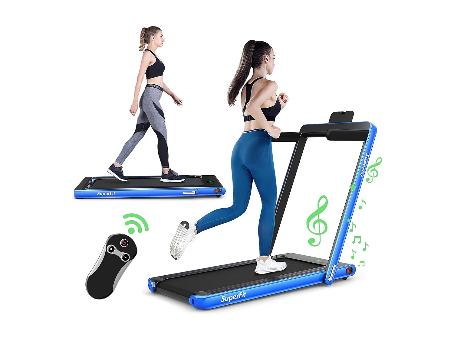 Tapis de Course Electrique Pliable 2 en 1 Contrôlé par APP, 12 Km/H, Bluetooth Moteur 600W, vec Haut-Parleur Bluetooth, Télécommande, Ecran Multifonctions LED