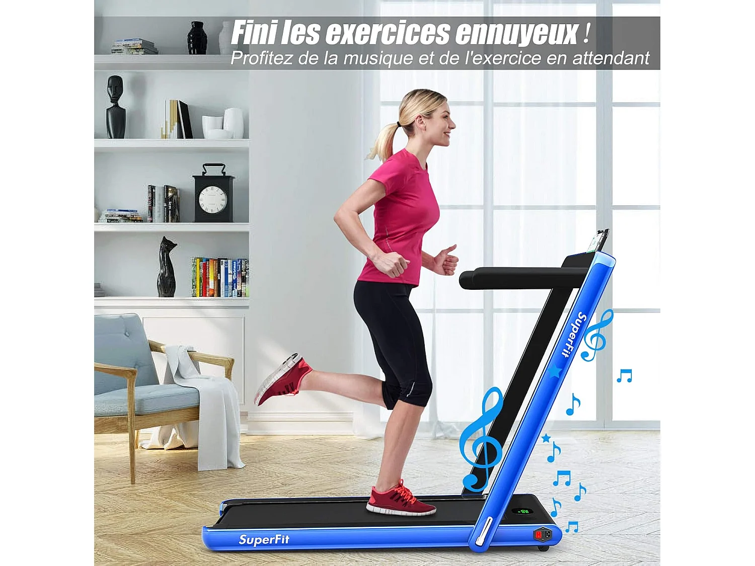 Tapis de Course Electrique Pliable 2 en 1 Contrôlé par APP, 12 Km/H, Bluetooth Moteur 600W, vec Haut-Parleur Bluetooth, Télécommande, Ecran Multifonctions LED